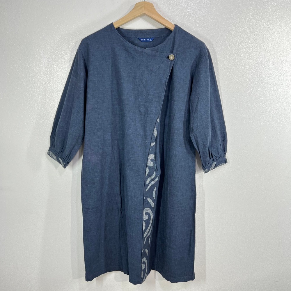 Sukiya Japan Blue 100% Cotton Asymmetric Tunic Dress Largeโ Mori Kei Lagenlook